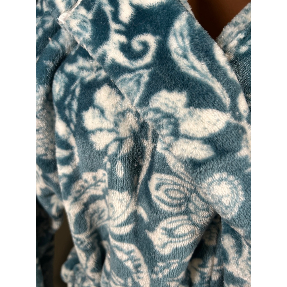World Market Teal & White Floral Hooded Robe One Size - Picture 5 of 5